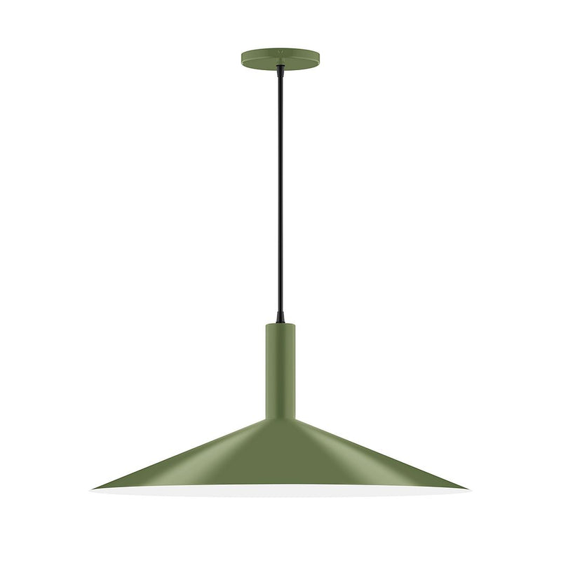 Fern green fabric pendant light with 24-inch wide shade and metal stem