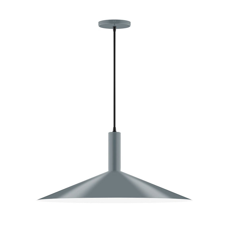 Slate gray pendant light with wide conical shade and black cord