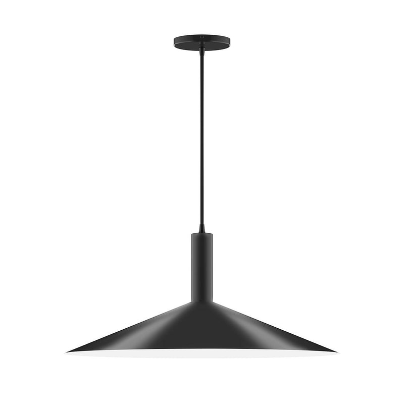 Black LED pendant light with bell-shaped shade and straight cord