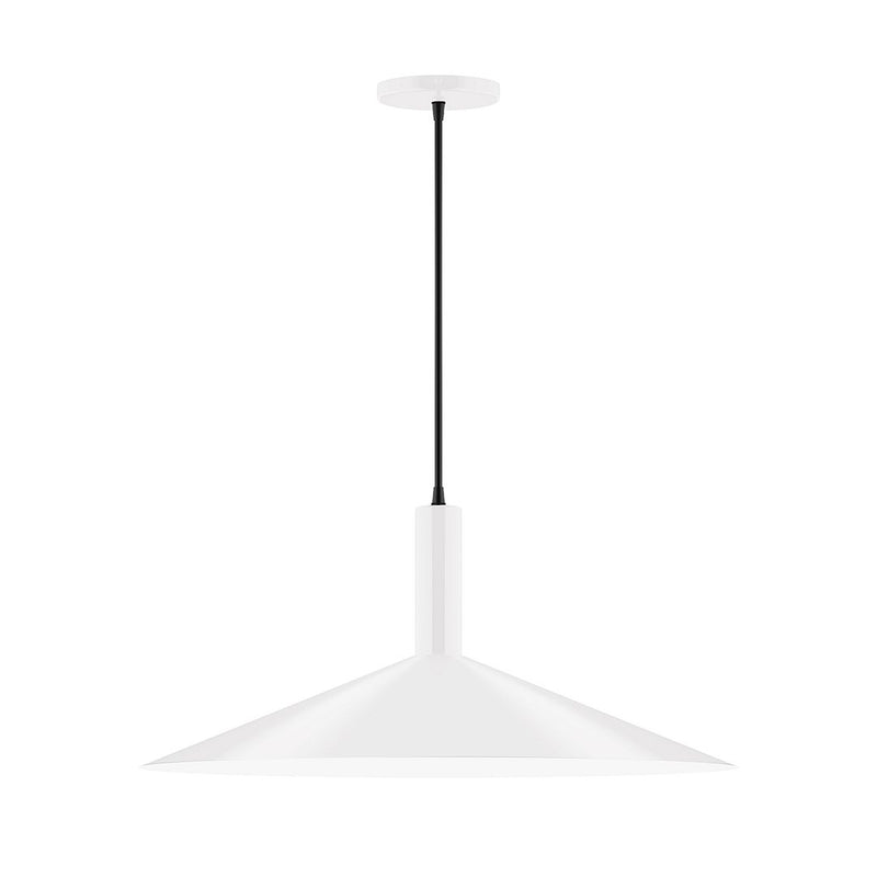 White pendant lamp with dome shade and black cord, 24 in drop