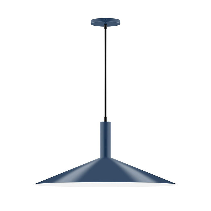 Navy LED pendant light with dome shade and straight cord drop