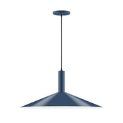 Navy pendant light with conical shade and straight cord, 24-inch hanging style