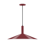Barn red 24-inch pendant light with wide flared metal shade and black cord