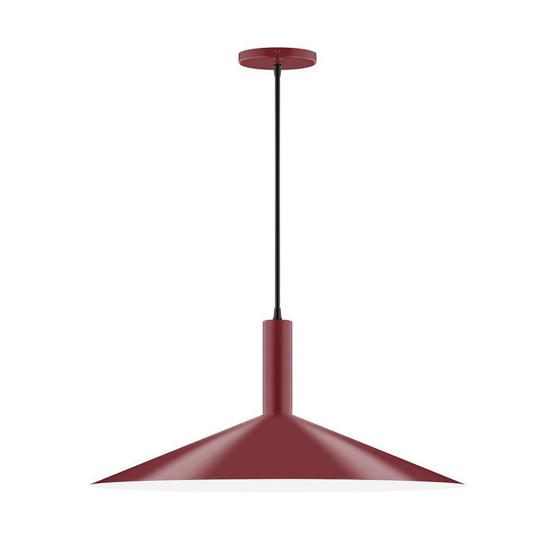 Barn red pendant light with tapered bell shade and ceiling canopy