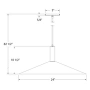 Pendant light dimensions: 24-inch shade, 82 1/2-inch height, 10 1/2-inch drop