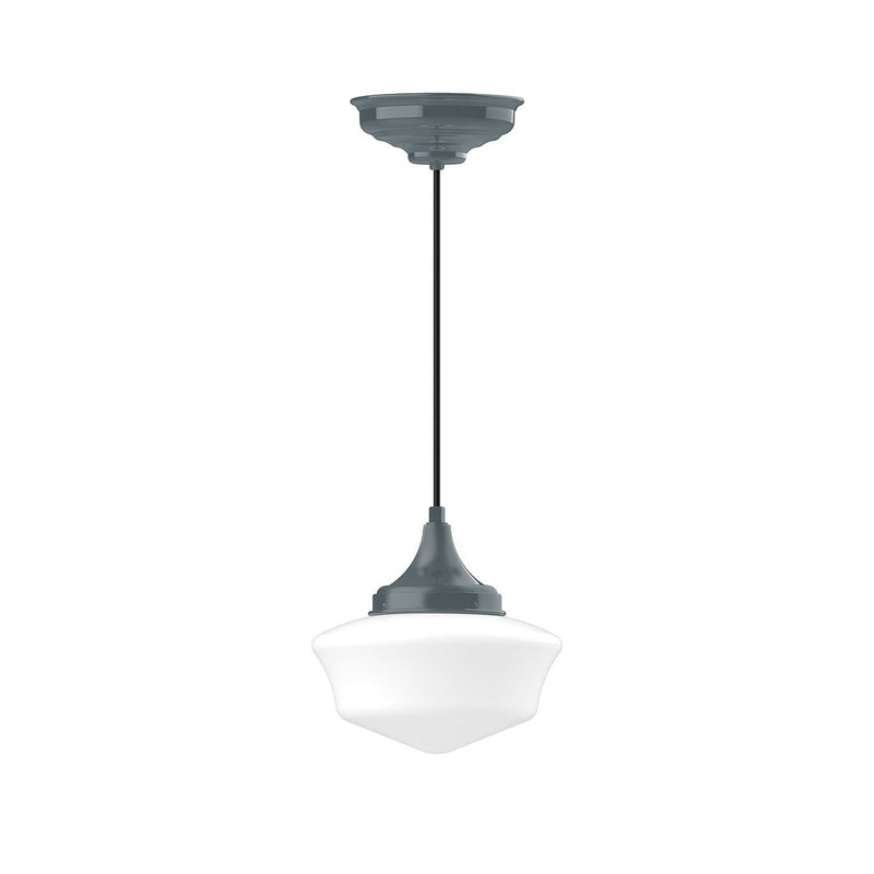 Slate gray 12 in pendant light with white bell glass shade
