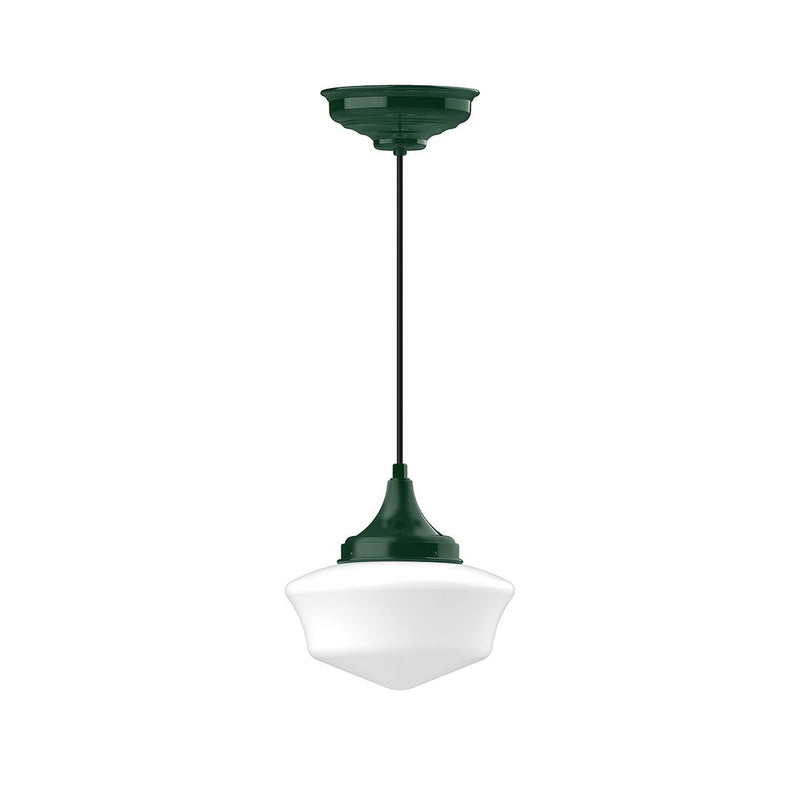 Forest green 12 in pendant light with white glass shade and metal cord