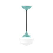 Sea green pendant light with frosted glass shade and round top cap