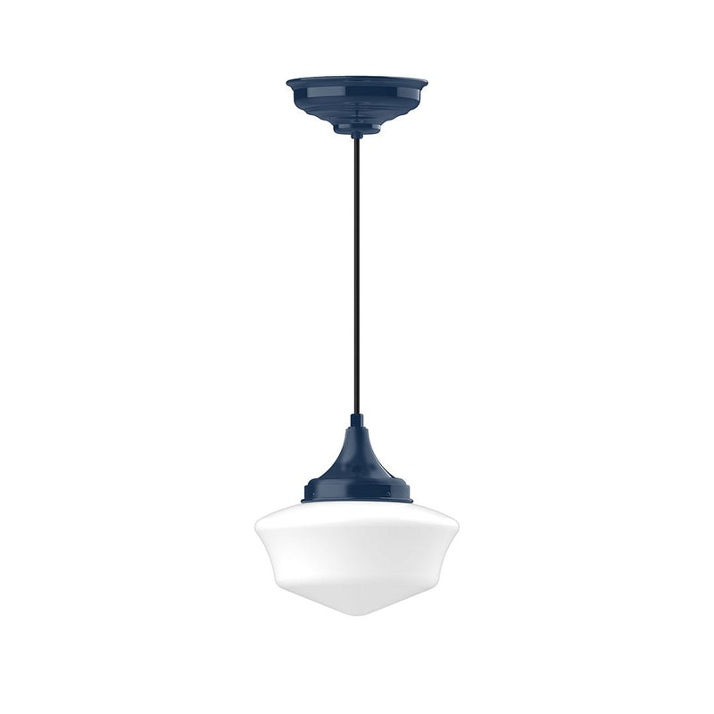 Navy pendant light with frosted white glass shade