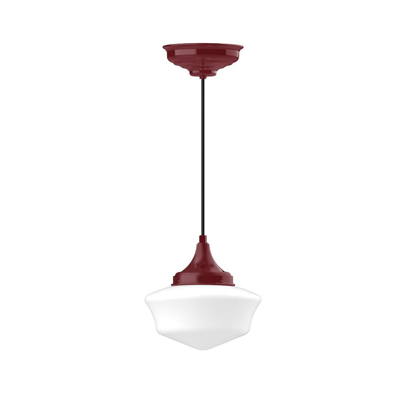 Barn red pendant light with white glass shade and hanging cord