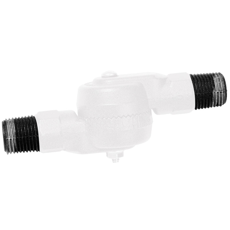 White gooseneck wall light close-up with threaded connector ends and mounting box