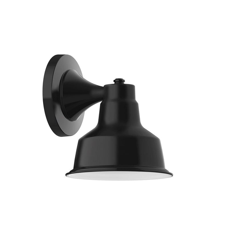Black cone-shade wall light with round backplate and angled fixture