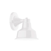 White 8 in LED wall light with bell shade and circular backplate