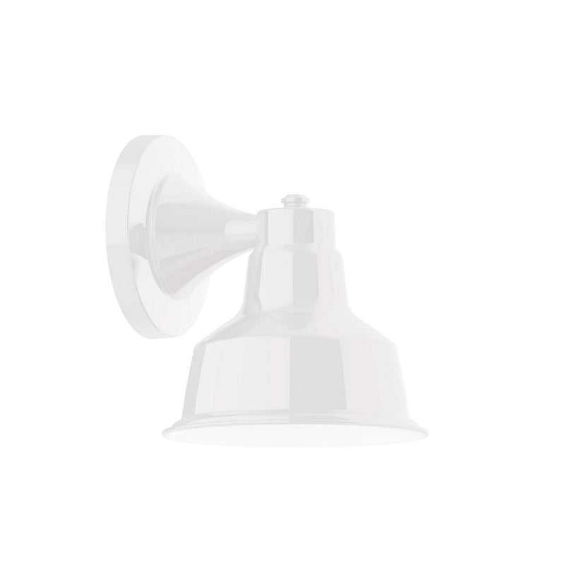 White 8 in LED wall light with bell shade and circular backplate