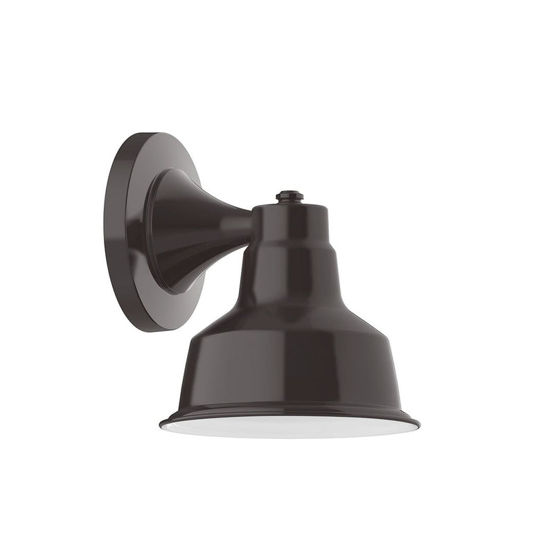 Architectural bronze wall light with round backplate and flared metal shade