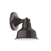 Architectural bronze 8-inch wall light with round backplate and bell-shaped shade