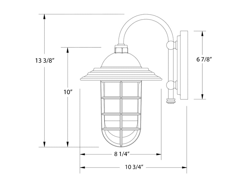 Wall lantern light diagram with 8 1/4 in and 13 3/8 in size