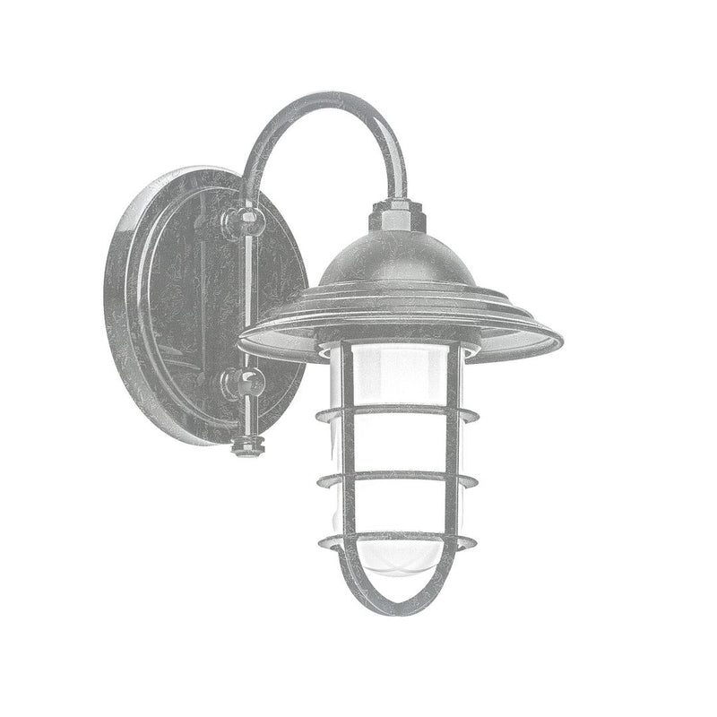 Painted galvanized wall lantern light with round backplate and glass enclosure