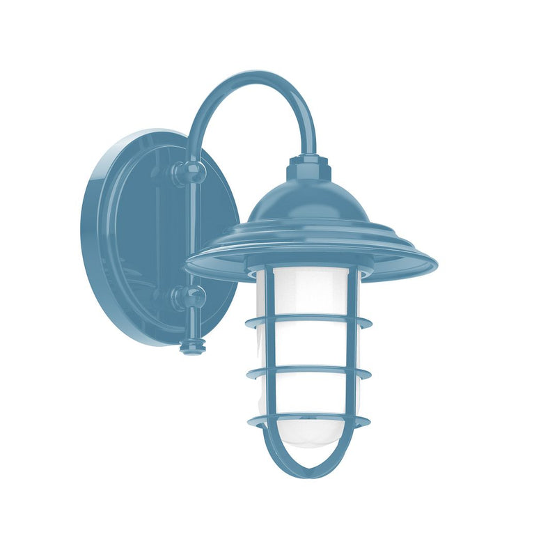 Light blue Vaportite wall light with clear glass lantern shade