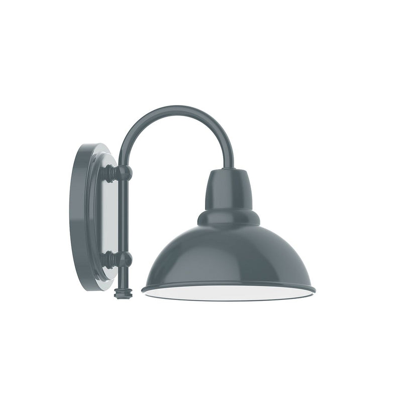 Slate gray 8 in wall sconce with curved arm and domed metal shade