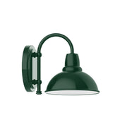 Forest green LED wall sconce with bell shade and curved arm