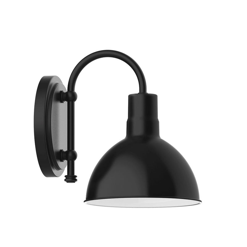 Black LED wall sconce with deep bowl shade and round backplate