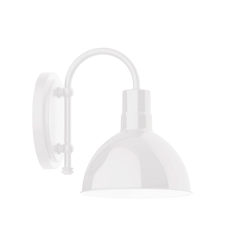 White LED wall sconce with dome shade and curved gooseneck arm
