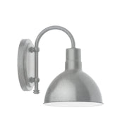 8 in deep bowl wall sconce, gray painted galvanized finish, curved backplate.