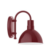 Barn red LED wall sconce with arched backplate and dome bell shade