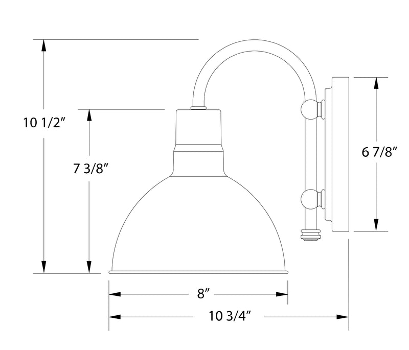 Deep bowl LED wall sconce diagram with 8" width and 10 3/4" length