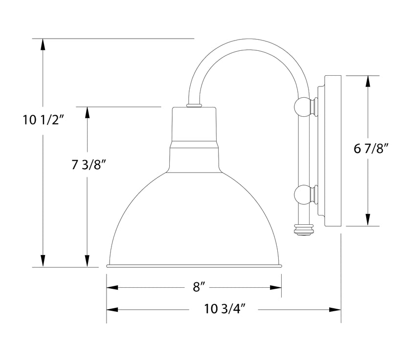 Deep Bowl 8" LED Wall Sconce in Barn Red Line Drawing