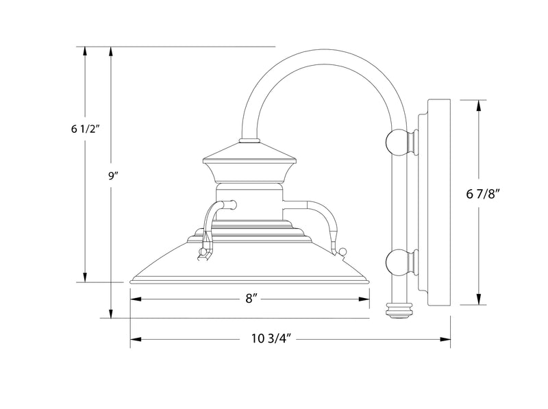 Slate gray wall light dimensions diagram: 8 in wide, 6 7/8 in high.