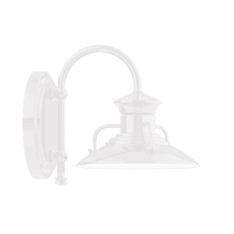 Homestead 8 in white wall lantern light with curved arm and domed shade