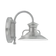 Painted galvanized wall light with curved arm and dome shade, gray finish