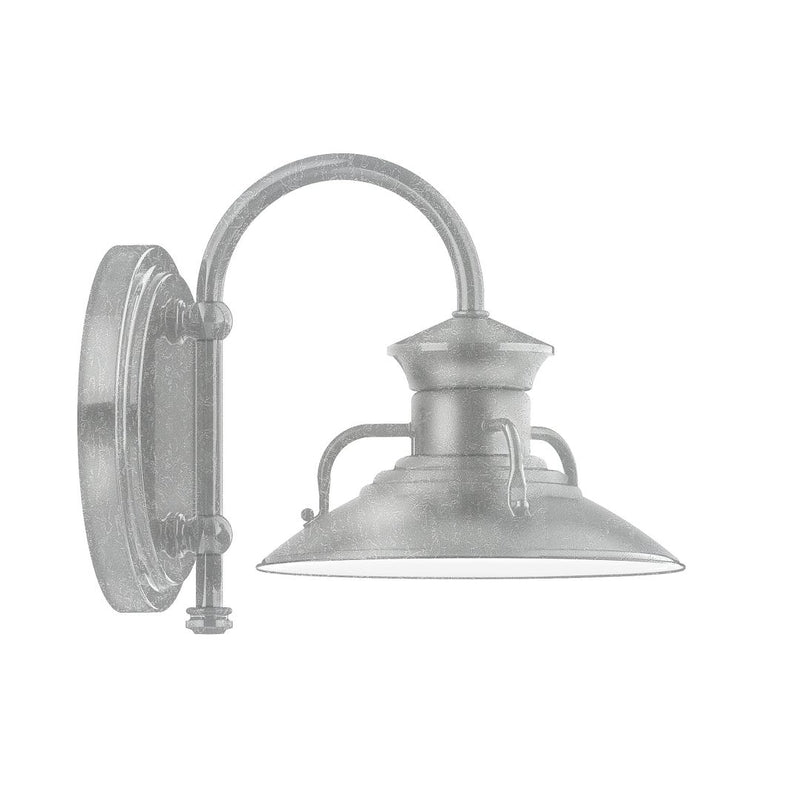 Painted galvanized wall light with curved arm and dome shade, gray finish