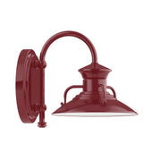 Barn red wall lantern light with curved backplate and dome shade