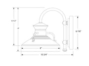 Line drawing of painted galvanized wall sconce with listed dimensions