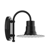 Black radial LED wall light with curved arm and mounting plate