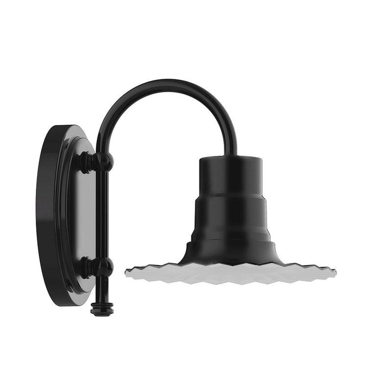 Black radial LED wall light with curved arm and mounting plate