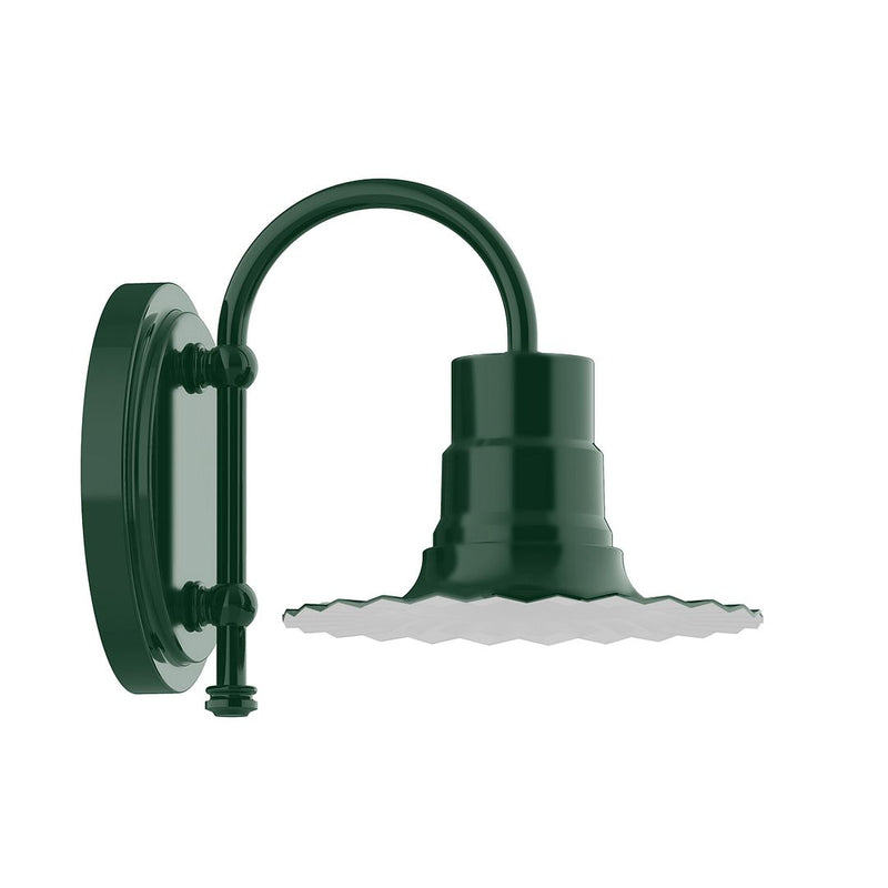 Forest green radial 8 in wall light with arched arm and open top shade