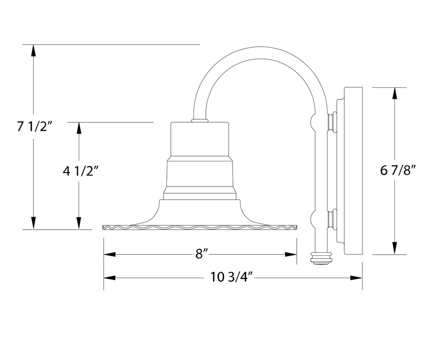 Radial 8" wall light in Barn Red Line Drawing