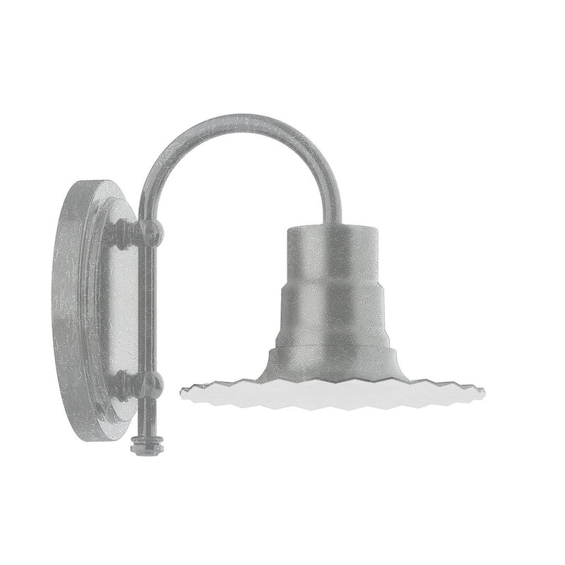 Radial 8 in wall light, painted galvanized metal, arched arm and dome shade