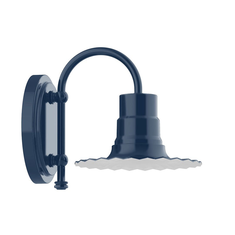 Navy radial wall light with curved arm and round back plate