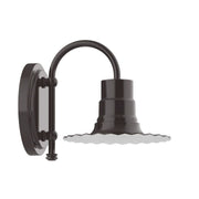 8-inch radial wall light in architectural bronze with curved arm and open top housing