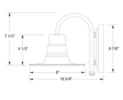 Radial wall light line drawing with 8 in width and 7 1/2 in height