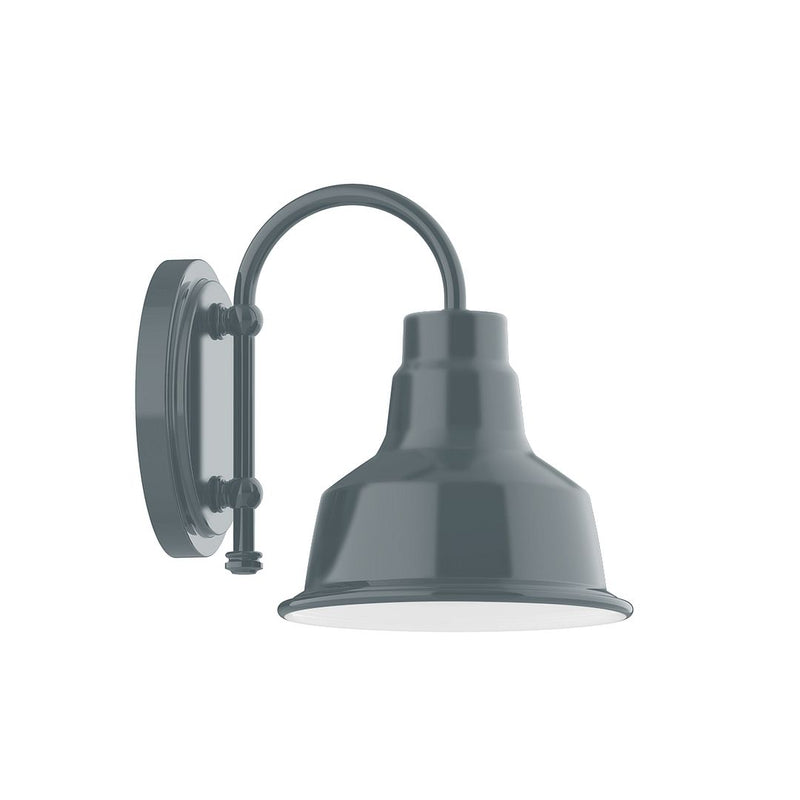 Slate gray wall LED light with bell shade and arched backplate