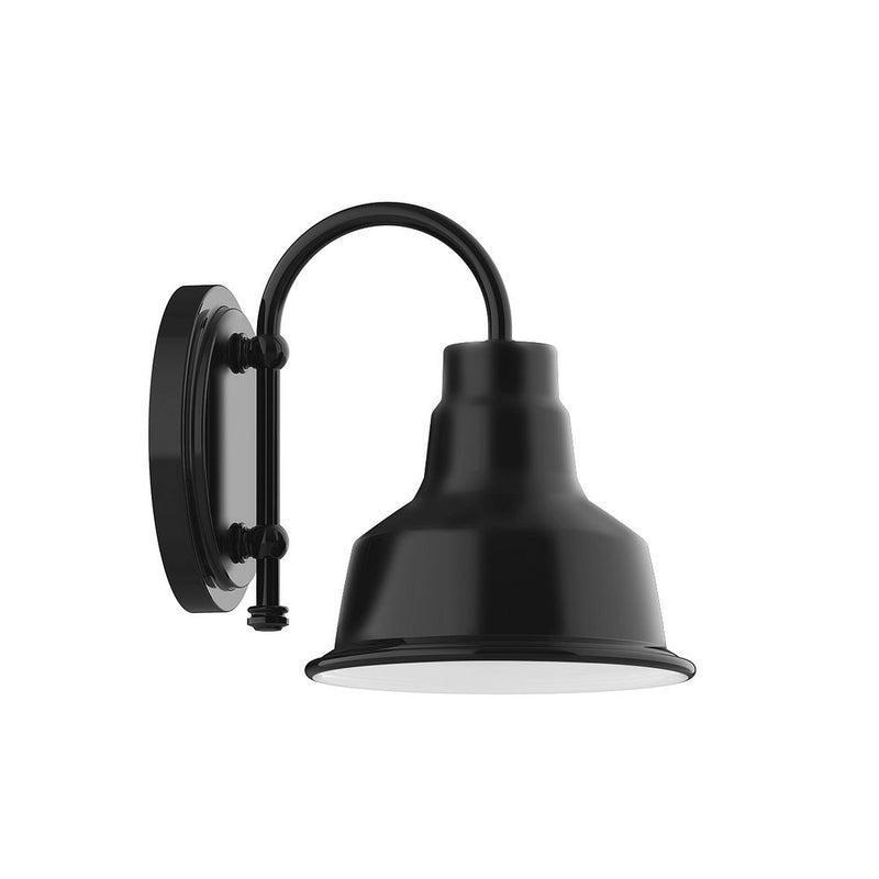 Black LED wall light with curved arm and downlight shade