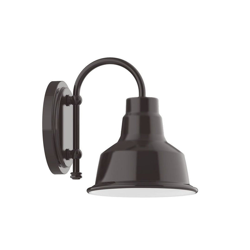Architectural bronze wall light with bell shade and curved arm