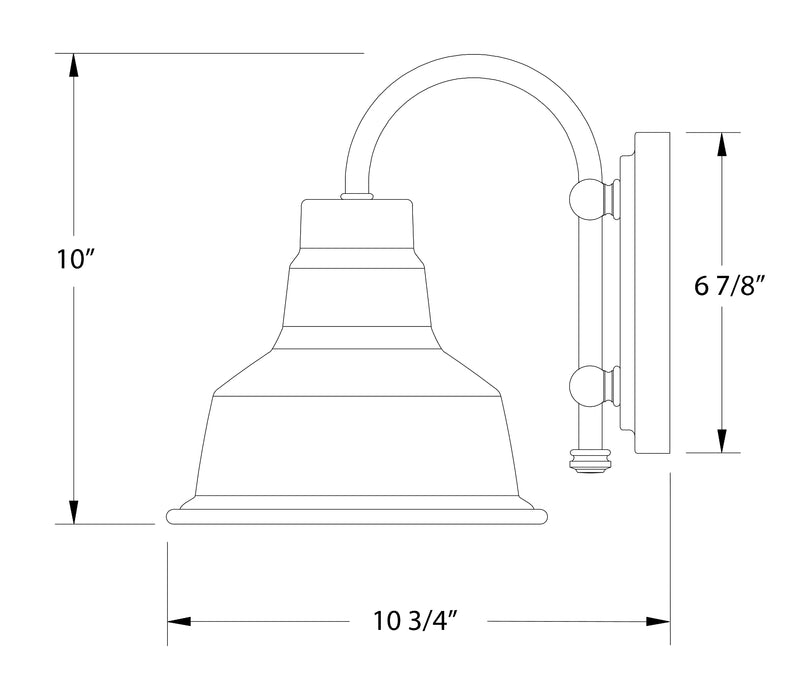 Wall light dimensions: 10 in H, 6 7/8 in D, 10 3/4 in W