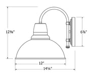 Vermillion cafe wall sconce line drawing with 12" wide dome shade
